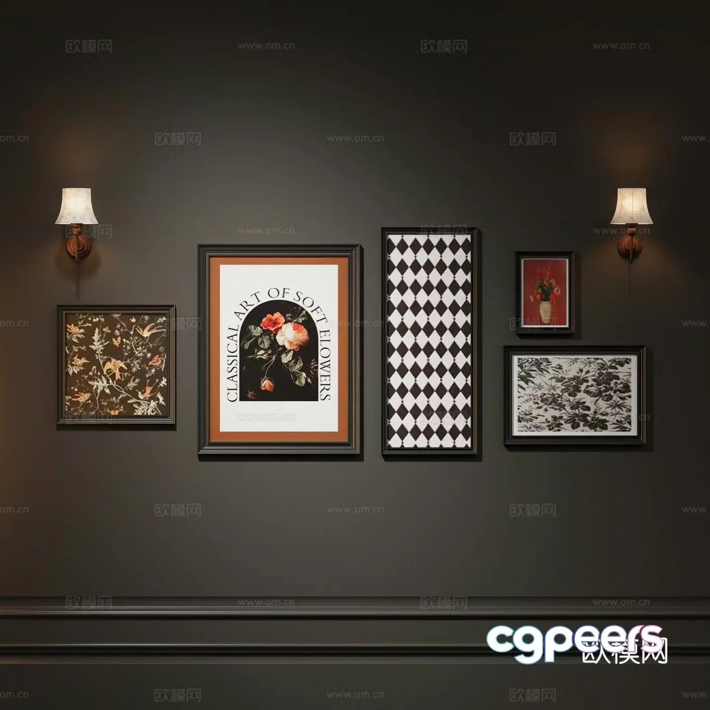Modern retro decoration combination hanging painting 3d model