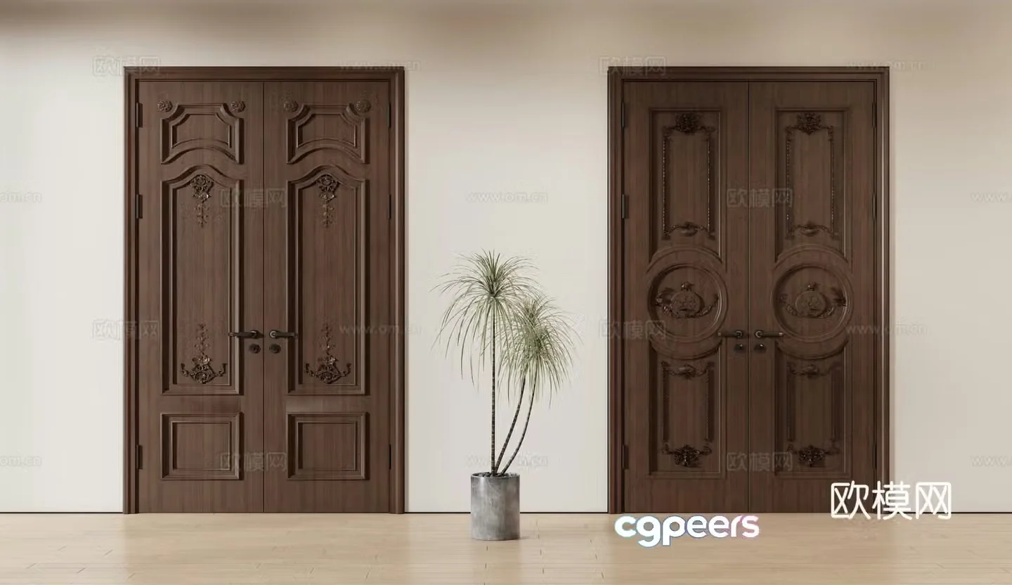 European double door double door villa door room door wooden door solid wood door 3D model