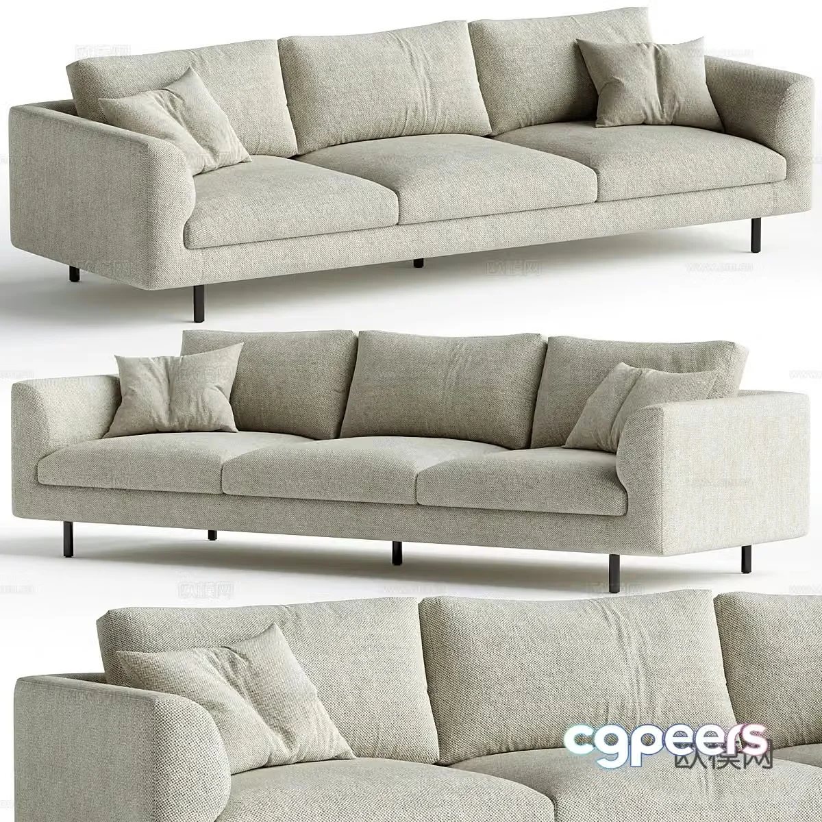 Fabric multi-person sofa Fabric casual sofa Tofu block sofa Garden sofa Outdoor sofa 3D model