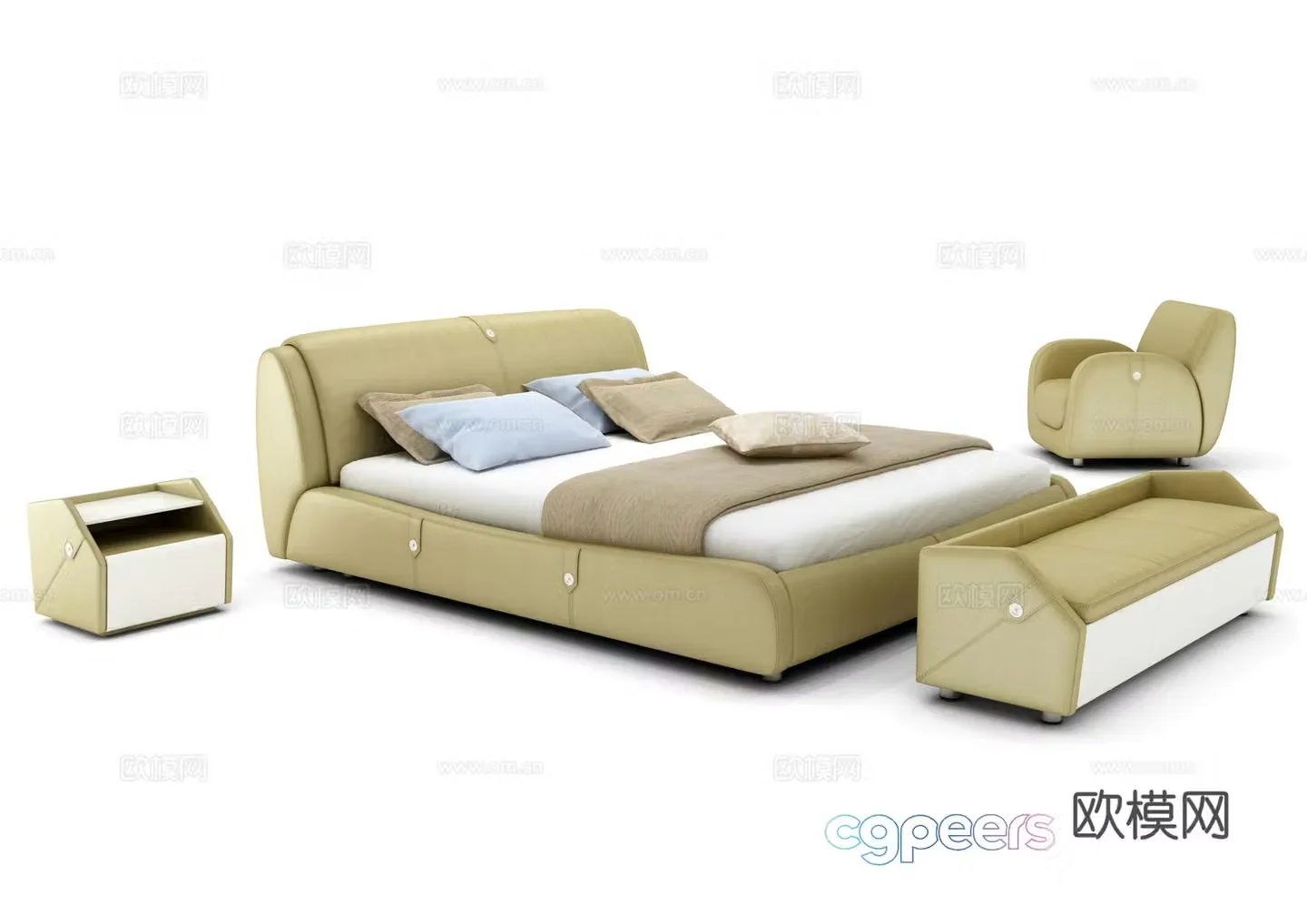 Modern double bed 3d model