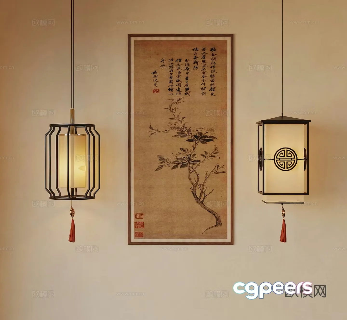 New Chinese chandeliers hanging painting 3D model