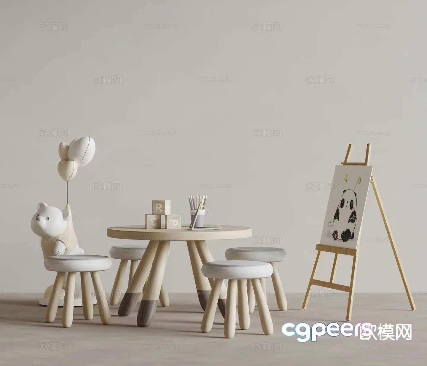 Modern children’s table and chair 3d model