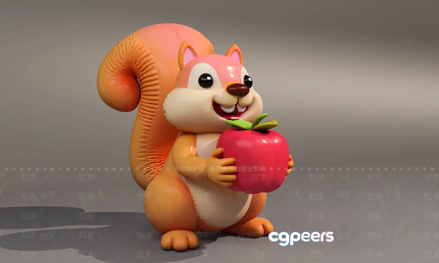 The Single Main Subject Is A Cartoon Squirrel Holding An Apple 3D Model – 1057 – VRAY Render