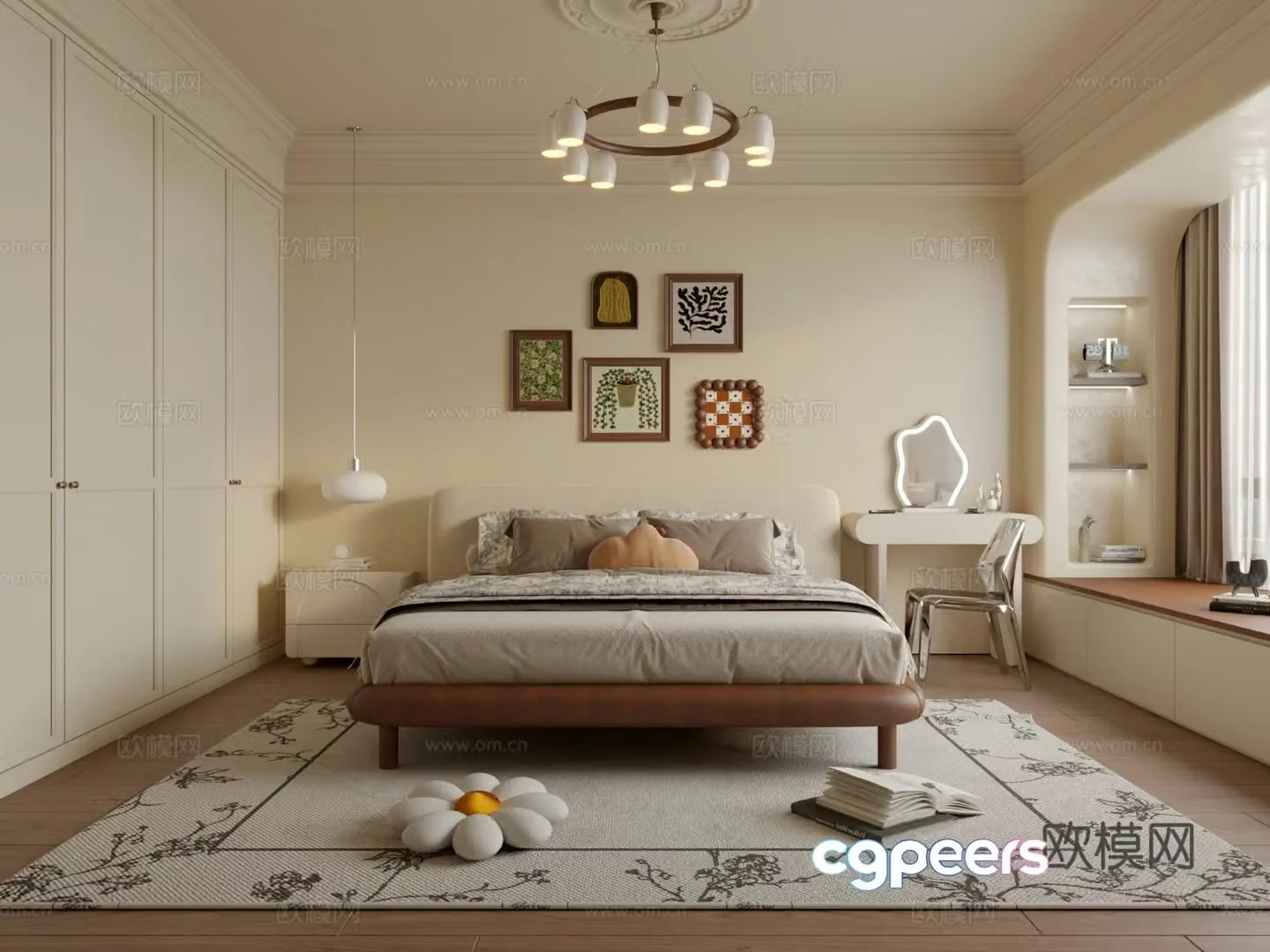 Creamy style retro bedroom 3d model