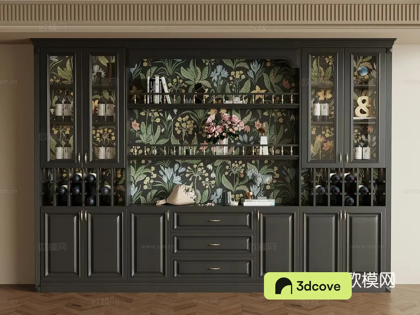 A Large Cabinet With A Floral Pattern