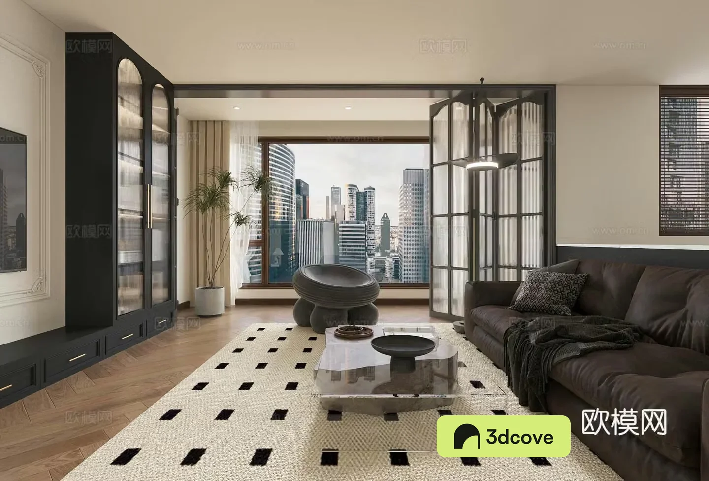 Medium style living room retro style living room French style living room leather sofa sofa coffee table 3D model