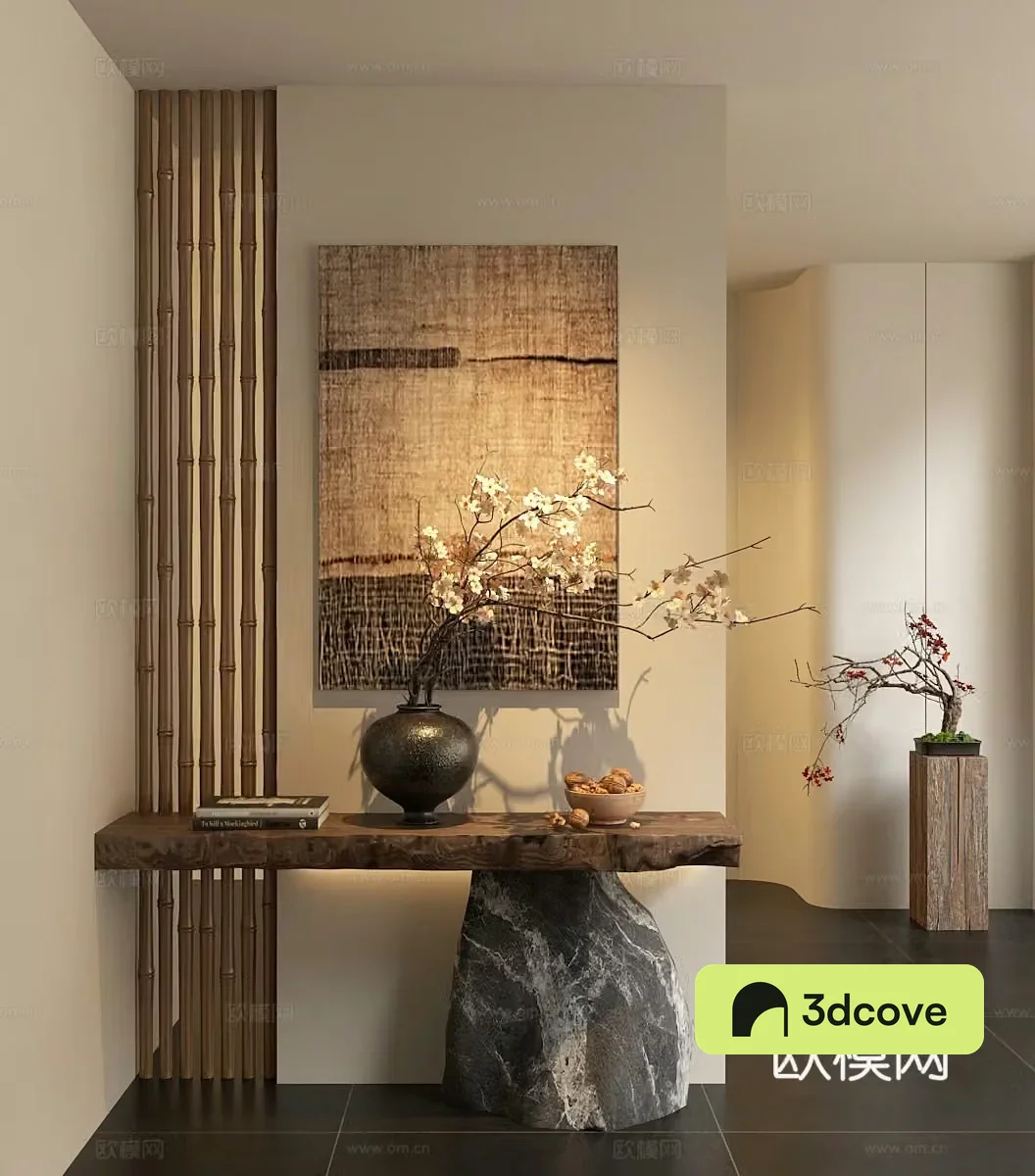 Wasabi Entrance Partition Grid Partition Dry Branch Bonsai 3D Model