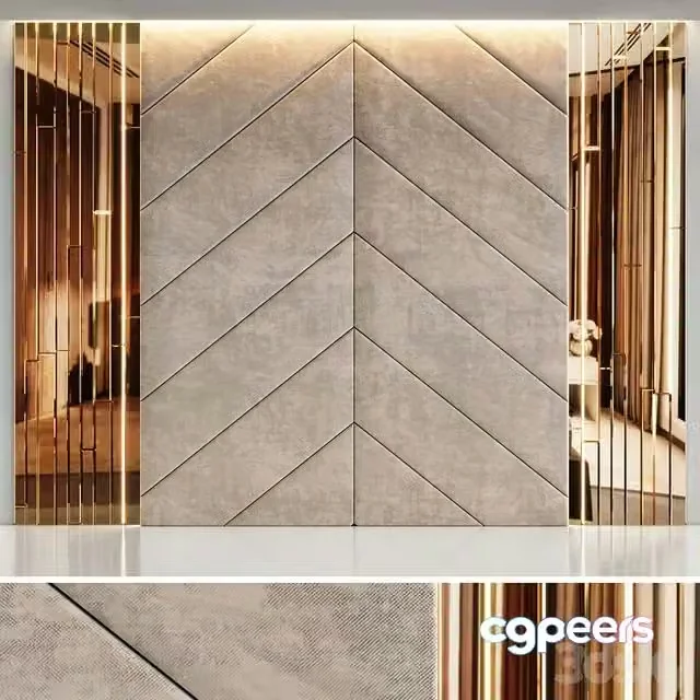 3ds Max Free – Headboard made from beige panels and gold planks