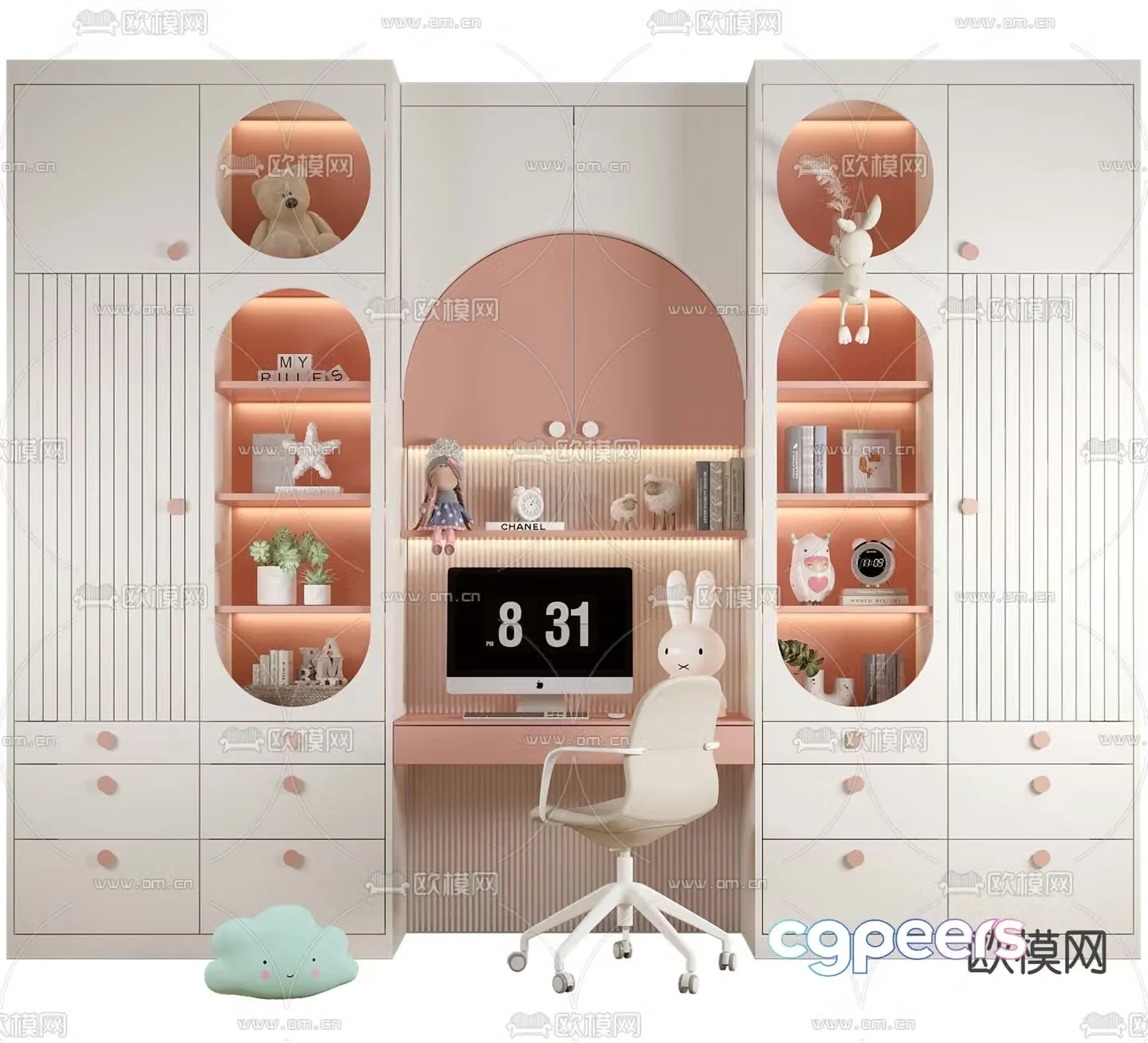 Modern children’s desk bookcase 3d model