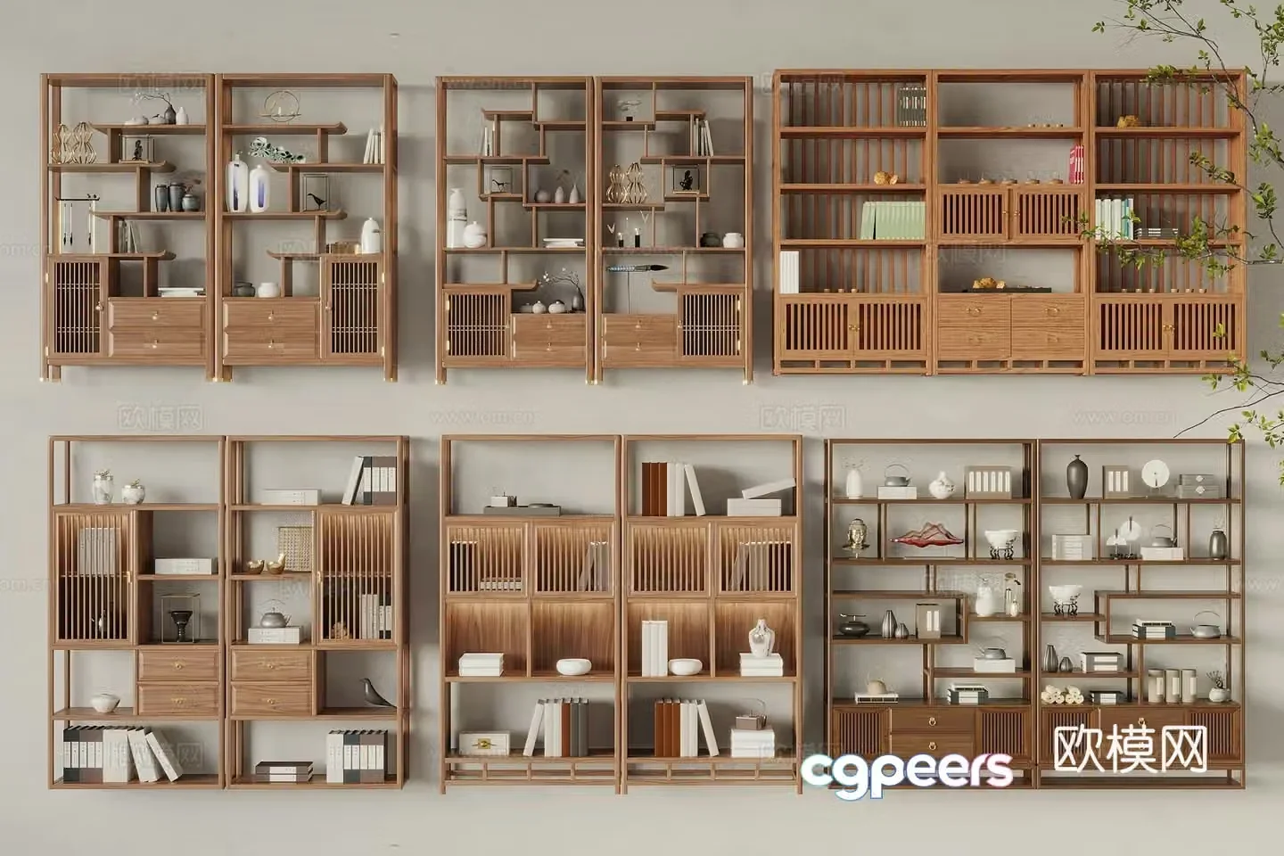 New Chinese style book shelf tea cabinet bookshelf 3d model