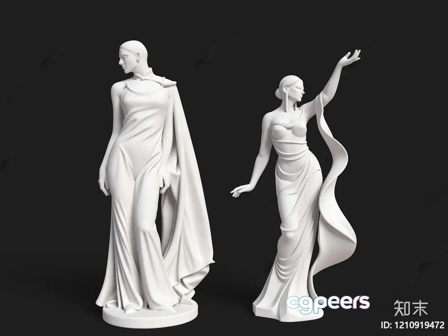 Two Statues Of Women In White Dresses 3D Model – 16418 – VRAY Render