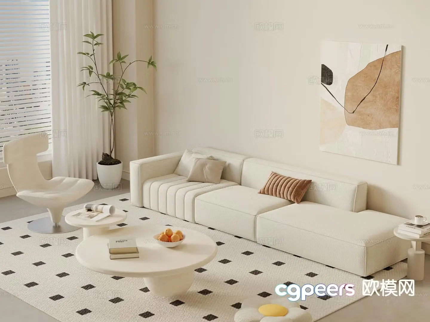 Cream style modular sofa 3d model