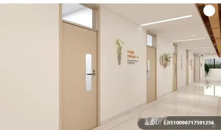 A Long White Hallway With Doors 3D Model – 7395 – VRAY Render