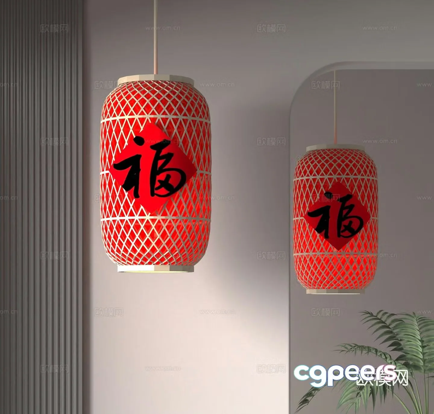 New Chinese lantern decorative lamp 3d model