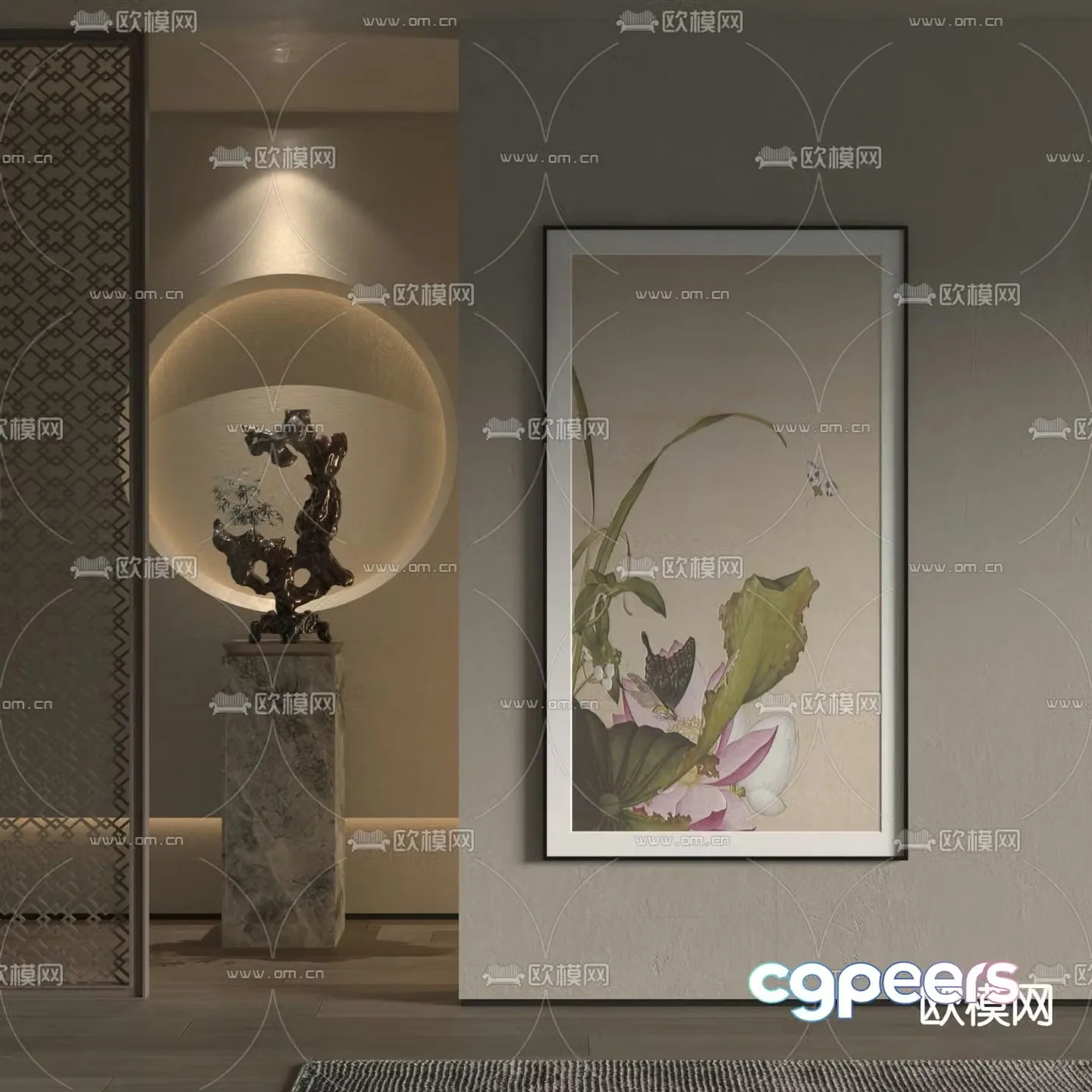 New Chinese style plant painting decorative painting 3d model