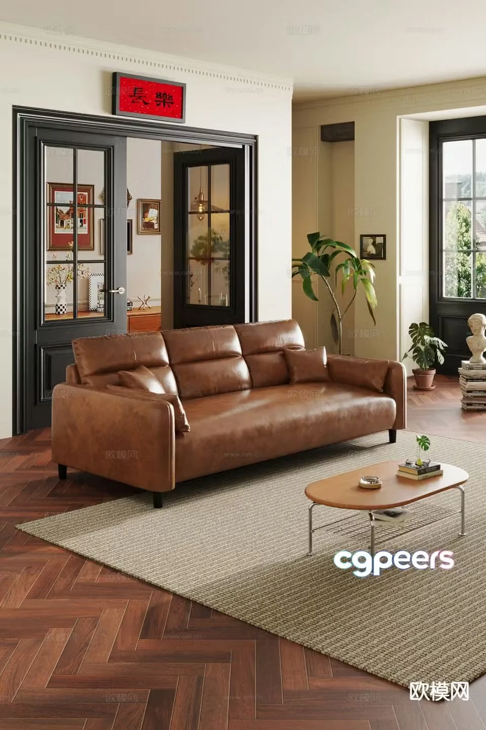 Three seater sofa leather sofa 3d model