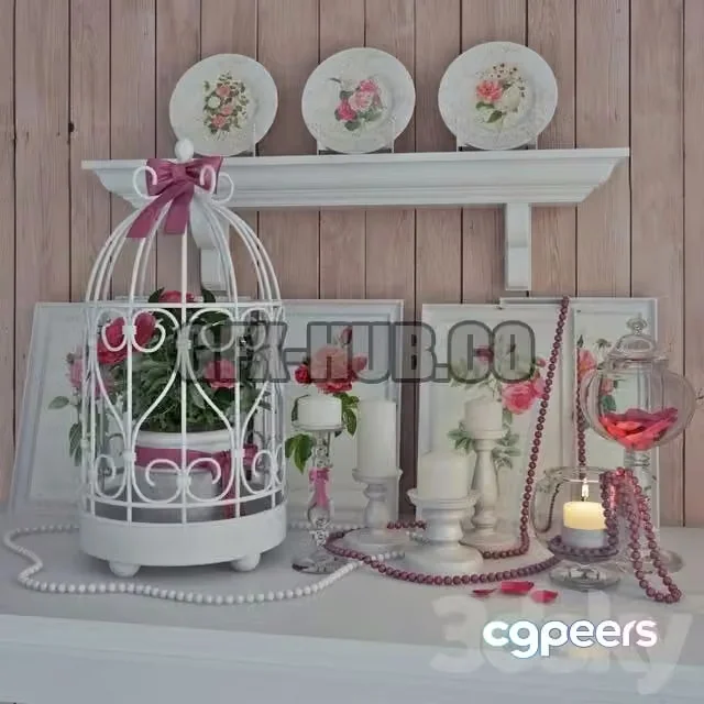 3ds Max Free – Decorative set with Camellia in the style of Provence