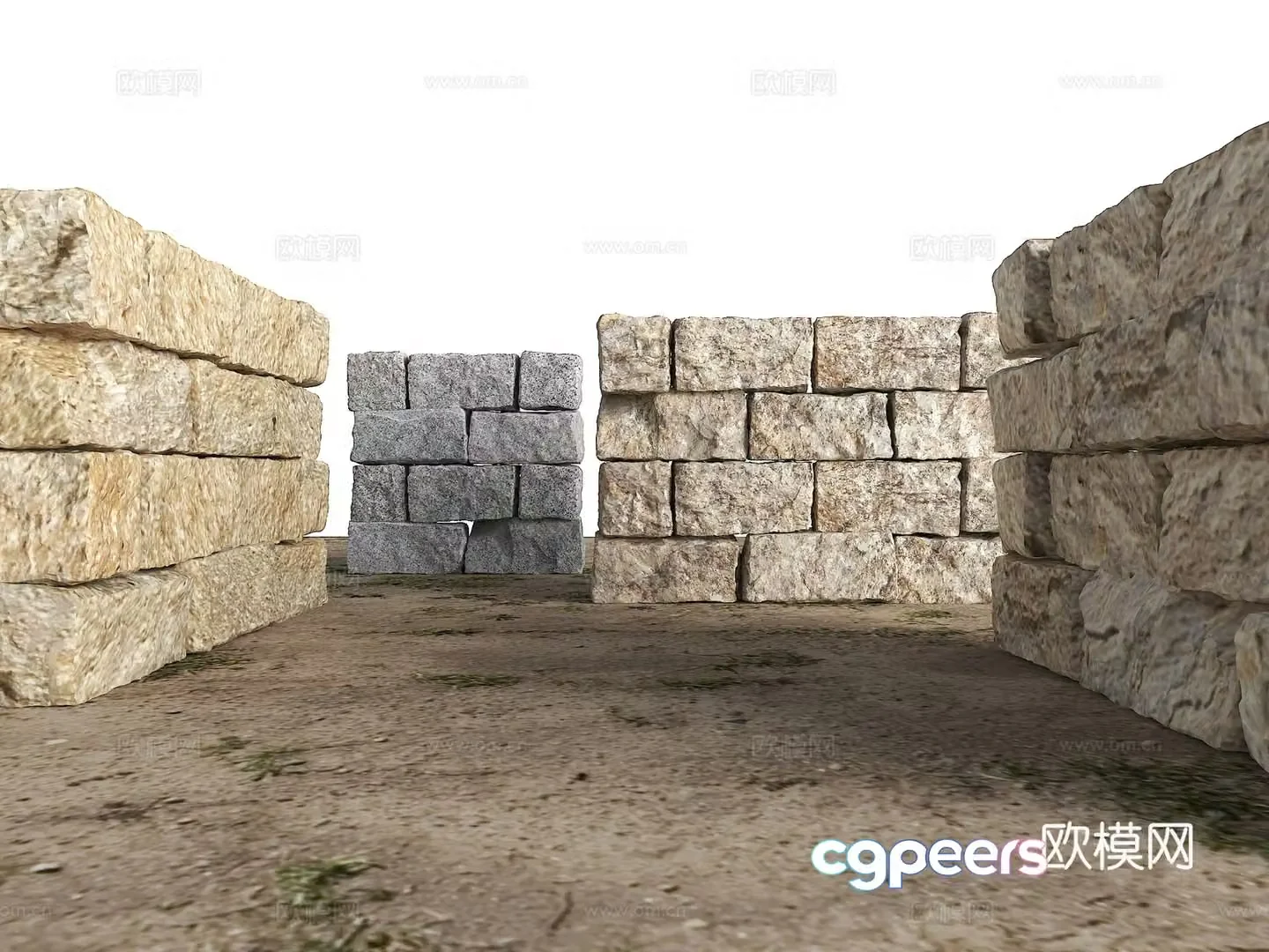rock retaining wall granite 3d model