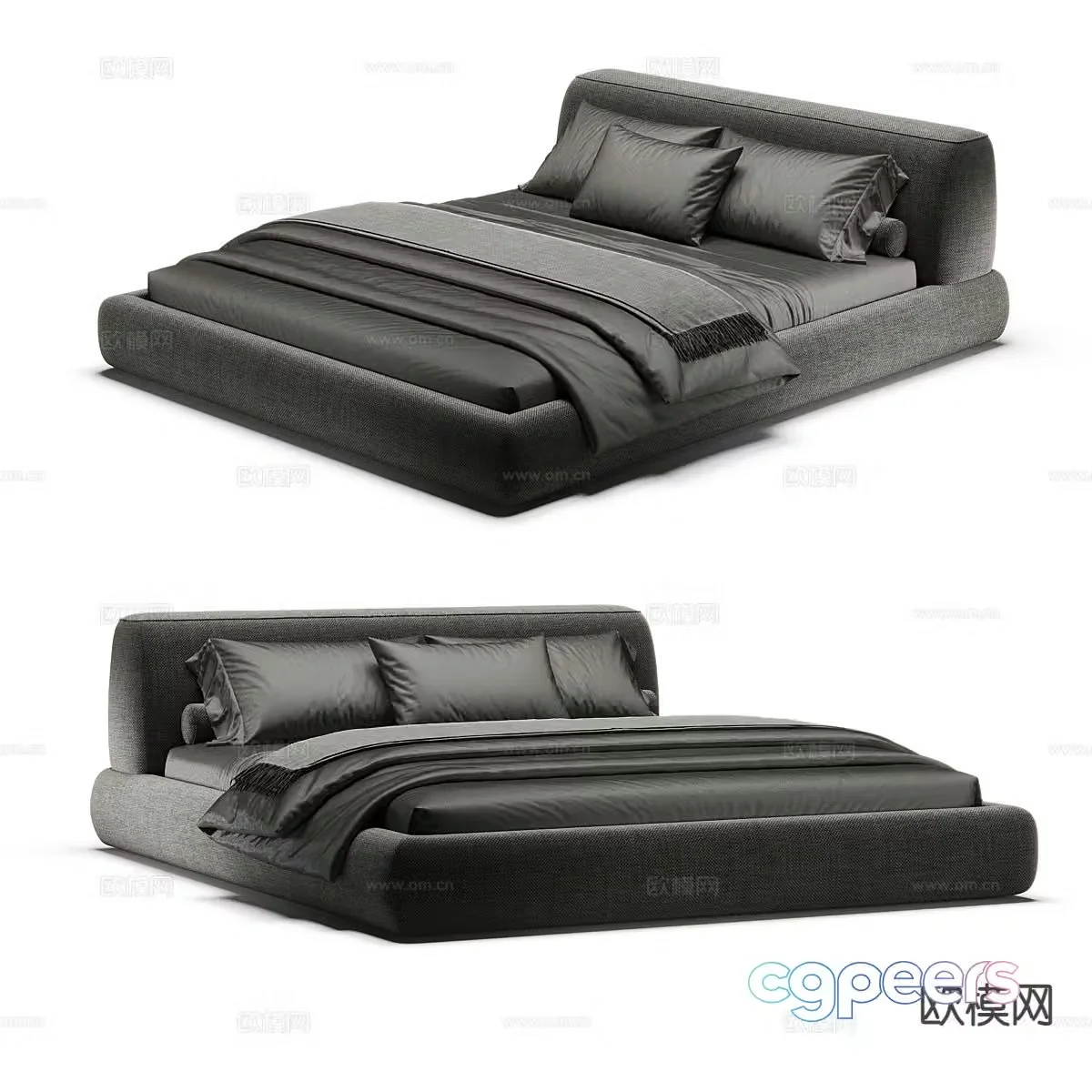 Simple double bed 3d model