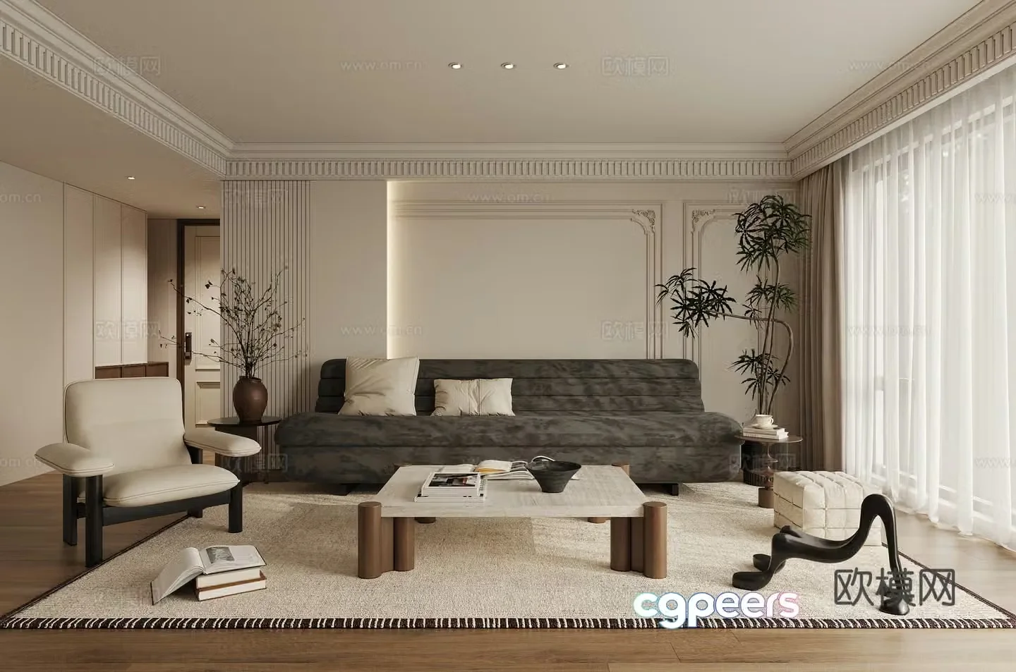 French retro living room 3d model