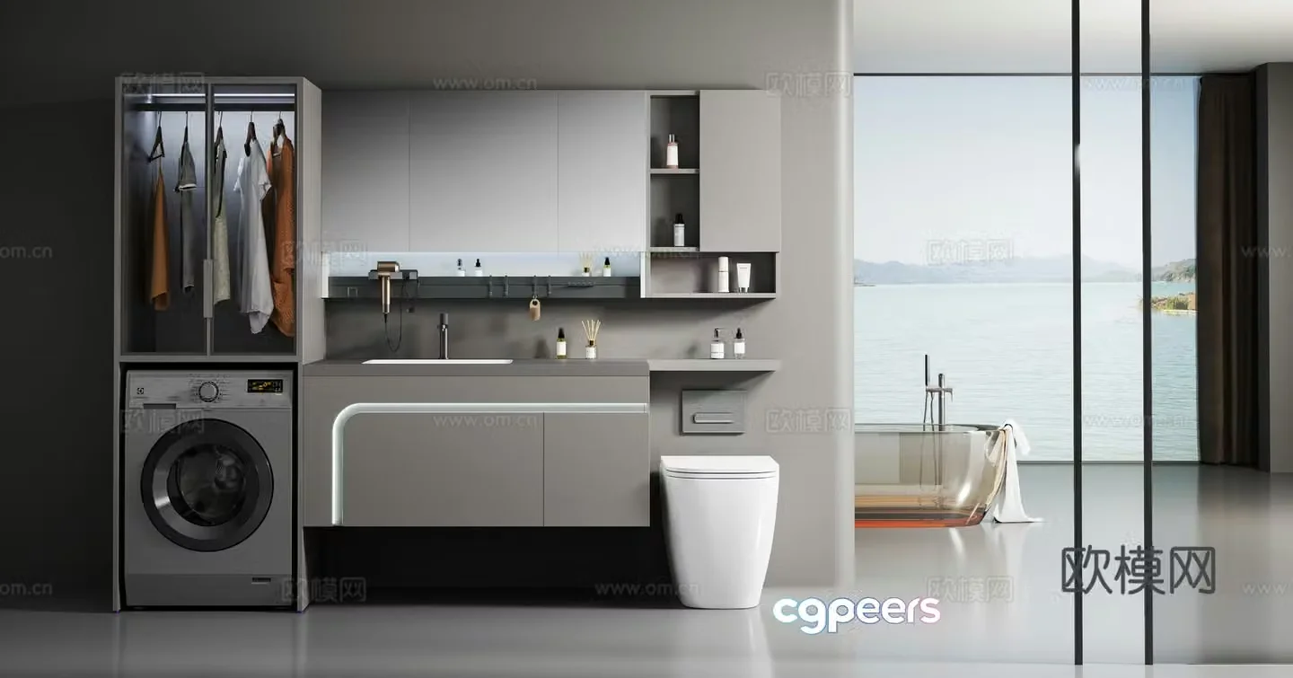 Washing cabinet bathroom cabinet balcony cabinet toilet cabinet modern bathroom Nordic toilet 3D model