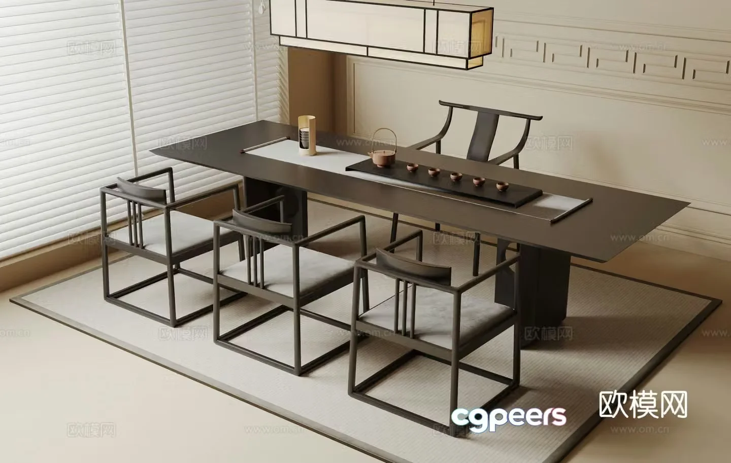 New Chinese tea table and chairs 3d model