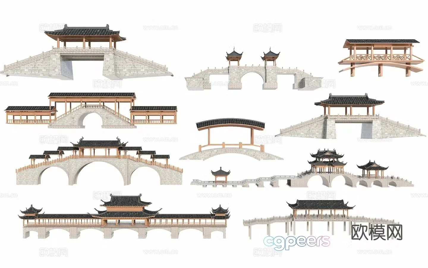 Chinese style bridge bridge corridor frame ancient building corridor frame Chinese style bridge 3D model