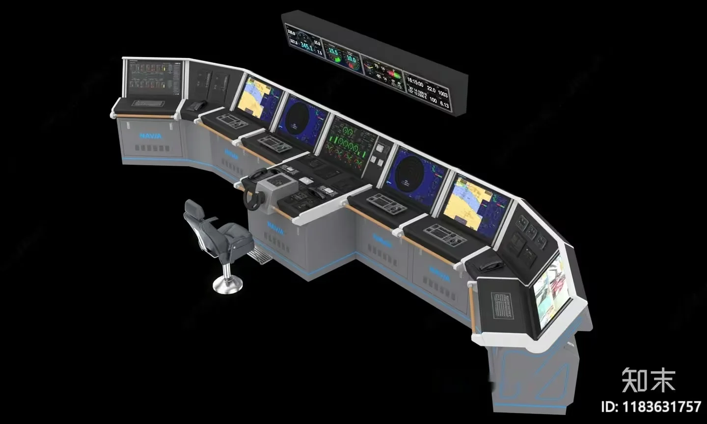 A Large Control Panel With Multiple Screens And Chairs 3D Model – 389 – VRAY Render