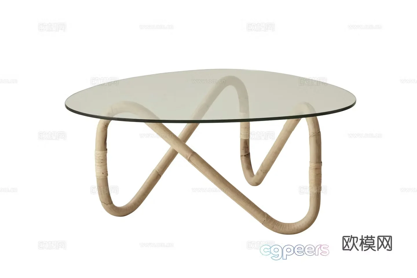 Modern Danish wave pattern coffee table special-shaped glass tea table teak glass tea table combination 3D model