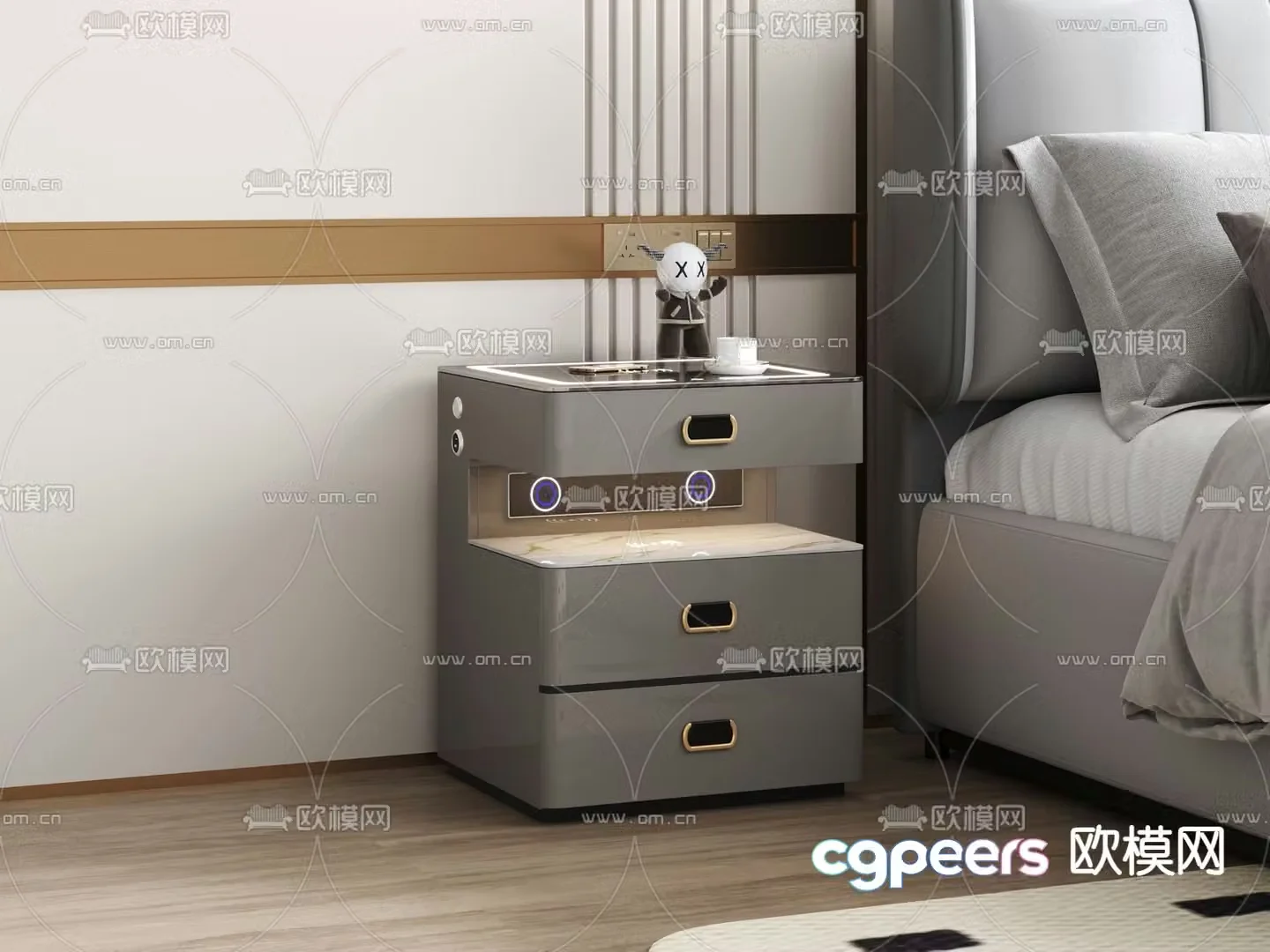 Modern bedside table storage cabinet drawer 3d model