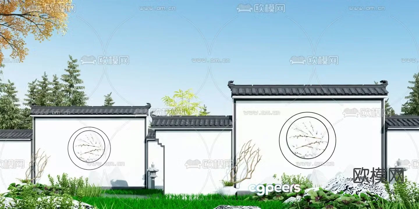 Chinese landscape wall sketch 3D model
