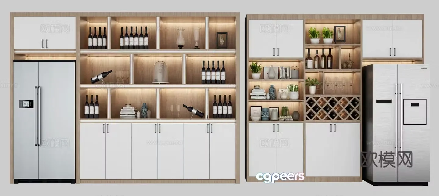 Nordic wine cabinet combination 3D model