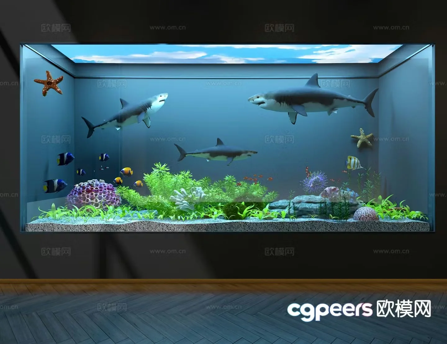 Landscape fish tank ecological fish tank aquarium 3d model