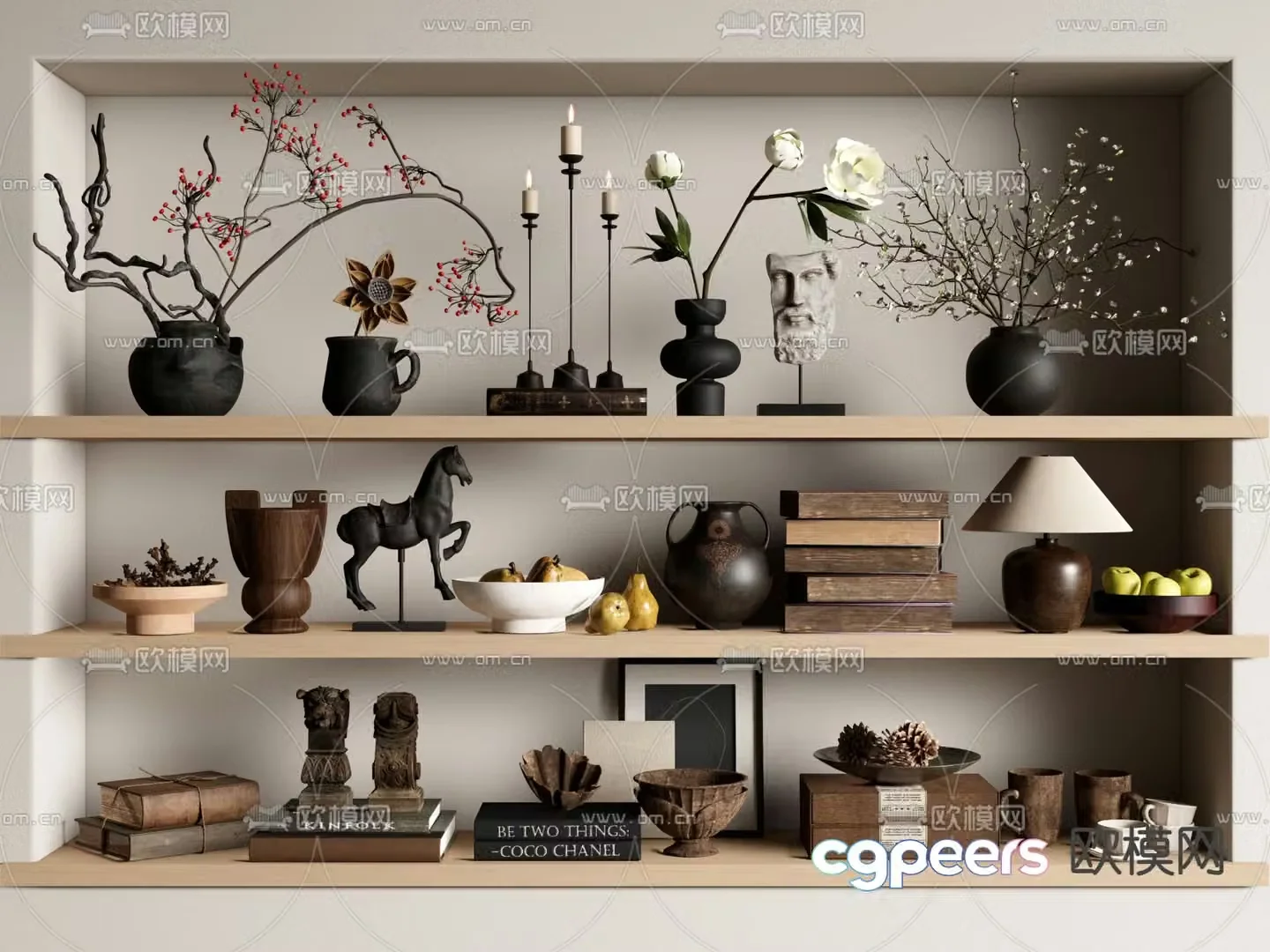 Middle-aged ornaments ornaments ceramic jars utensils books 3d model