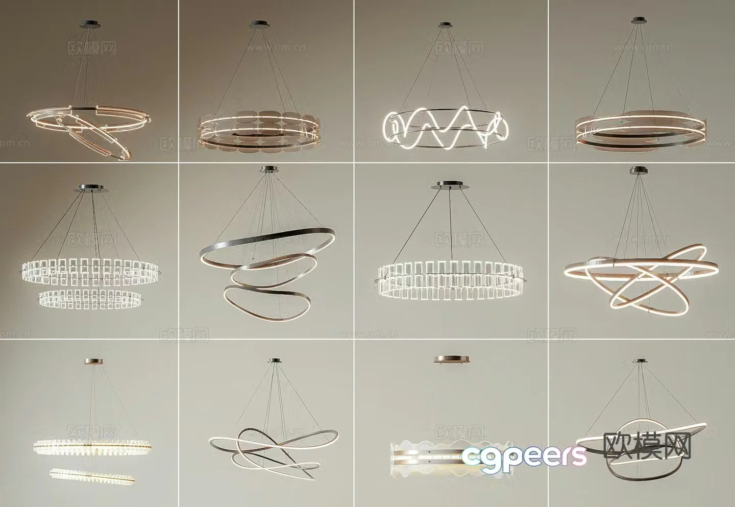 Light luxury chandelier hall chandelier ring chandelier 3d model