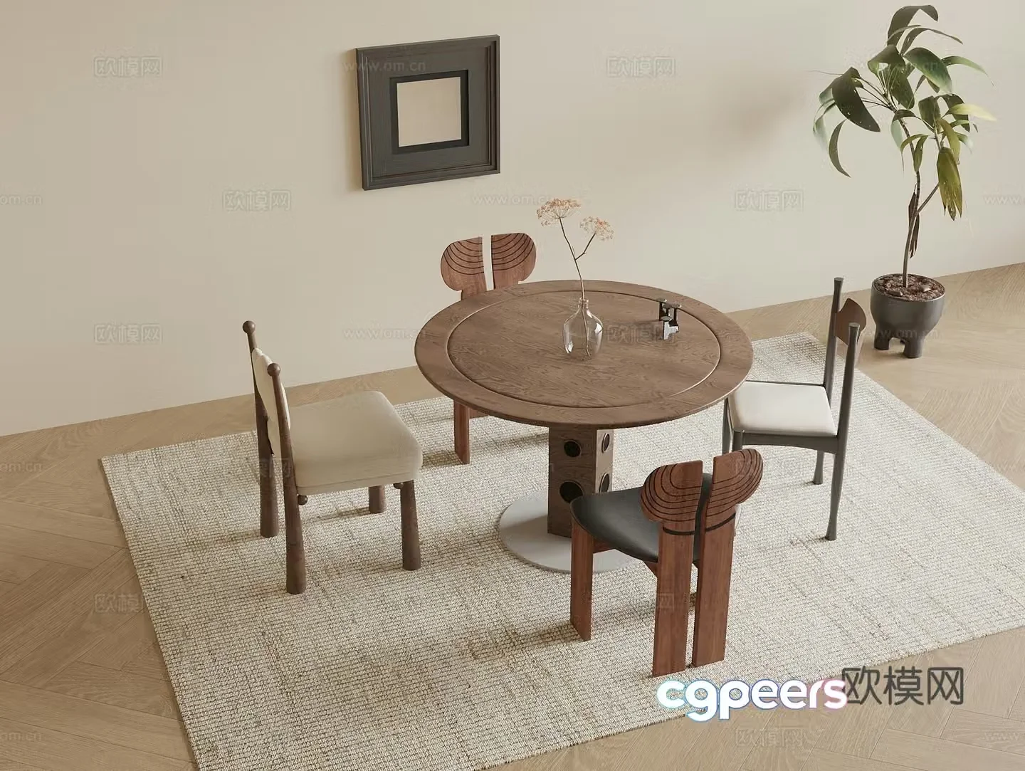 Wasabi medieval style round dining table and chair combination single chair 3D model