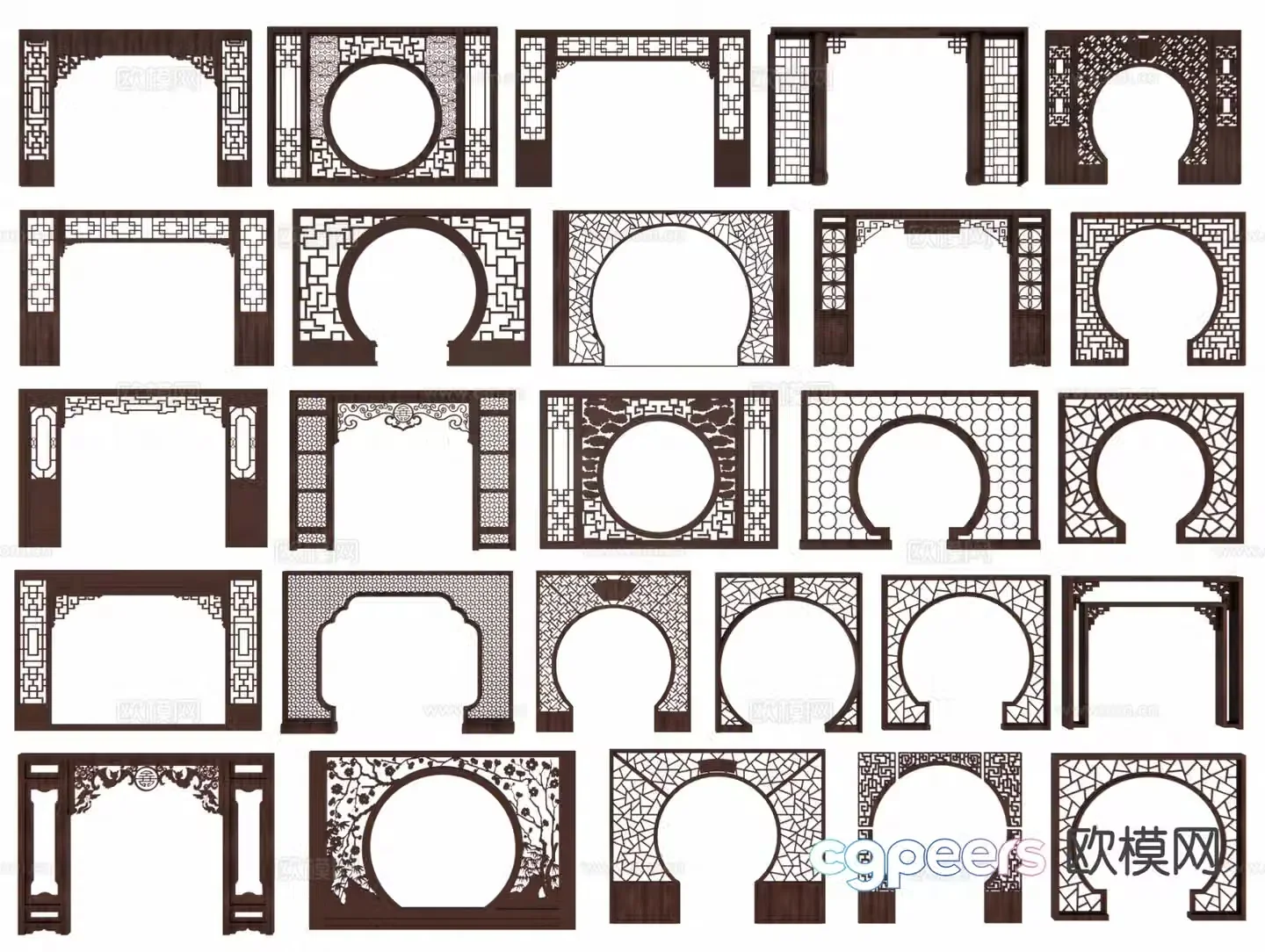 Chinese style landscape wall moon cave door partition arch wall 3D model