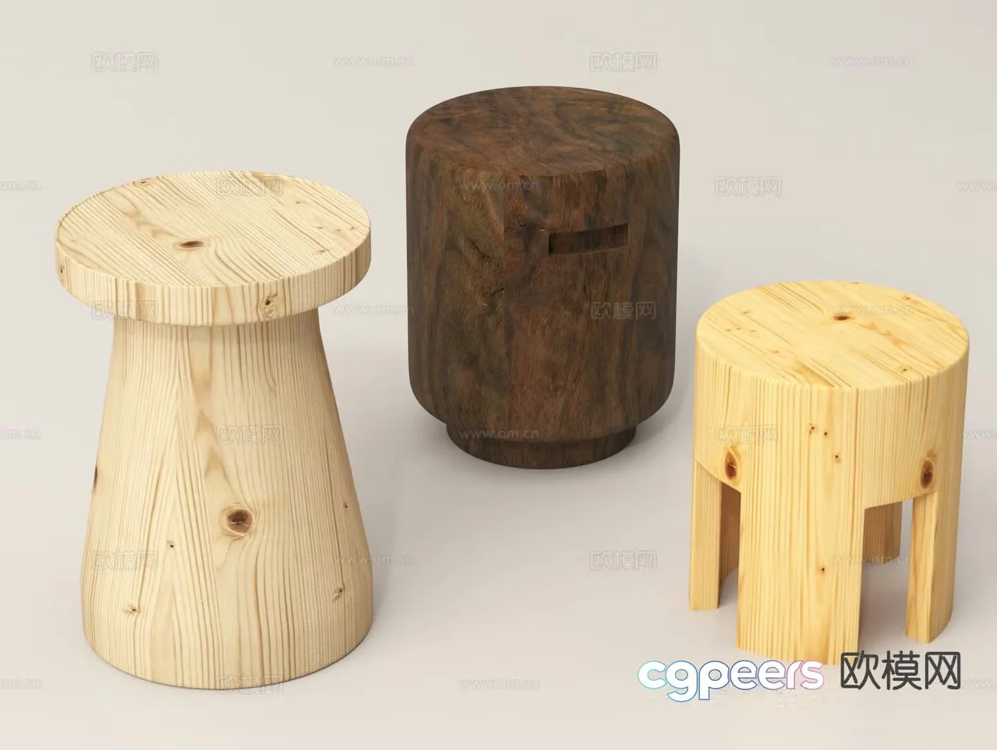 Wooden stool shoe changing stool low stool round stool 3D model