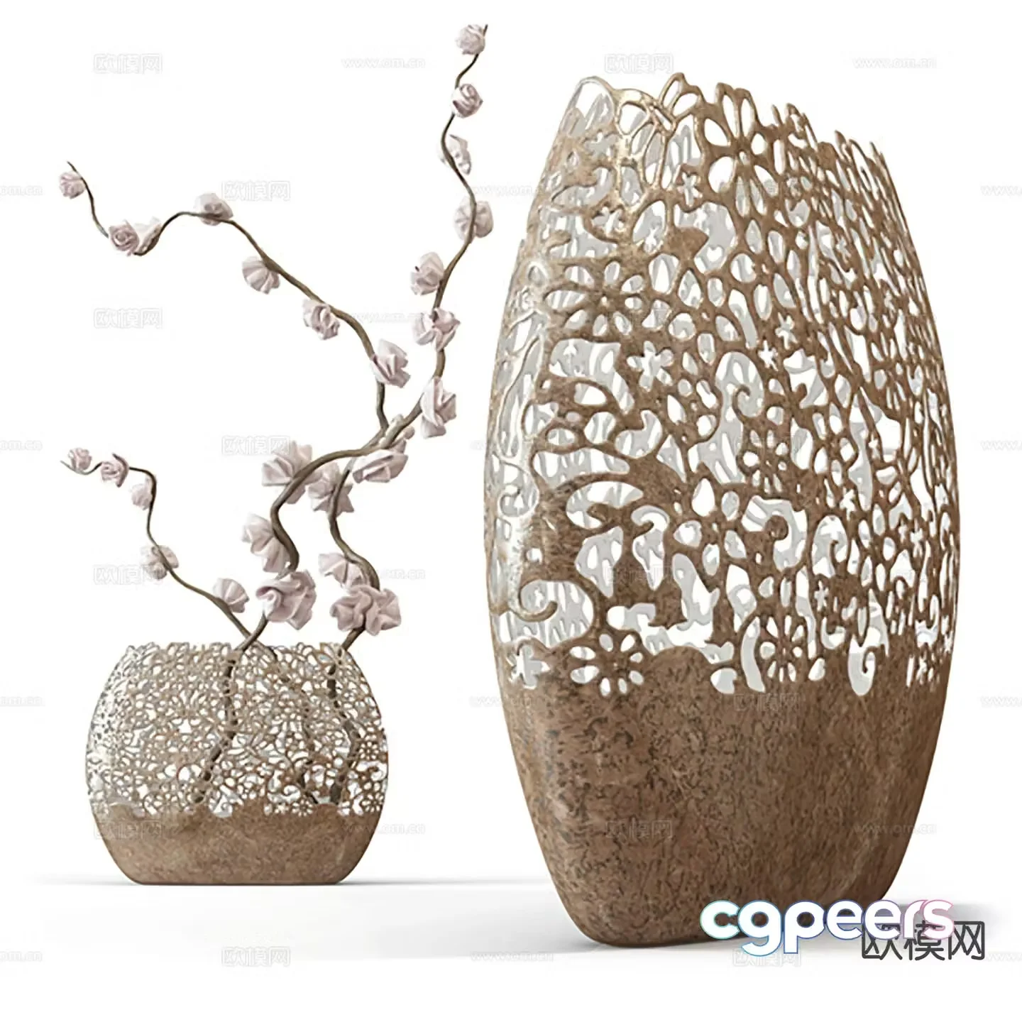 Wabi-sabi decorations vases hollow ornaments 3D model