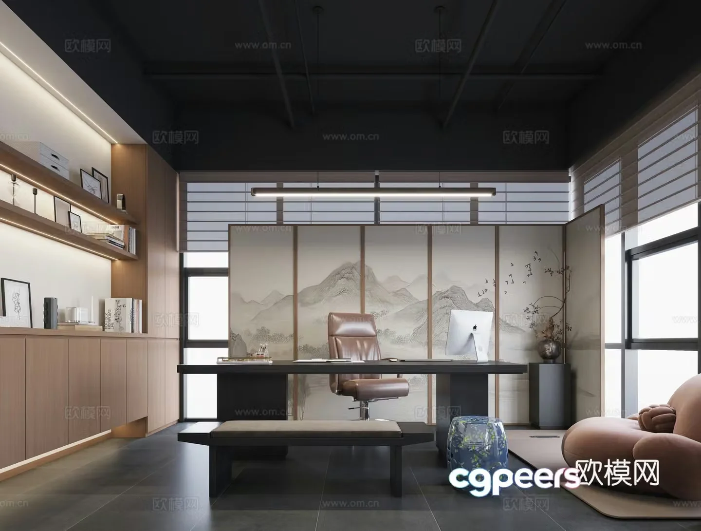 Modern Chinese style office New Chinese style office Song Dynasty style office Chinese style desk 3D model