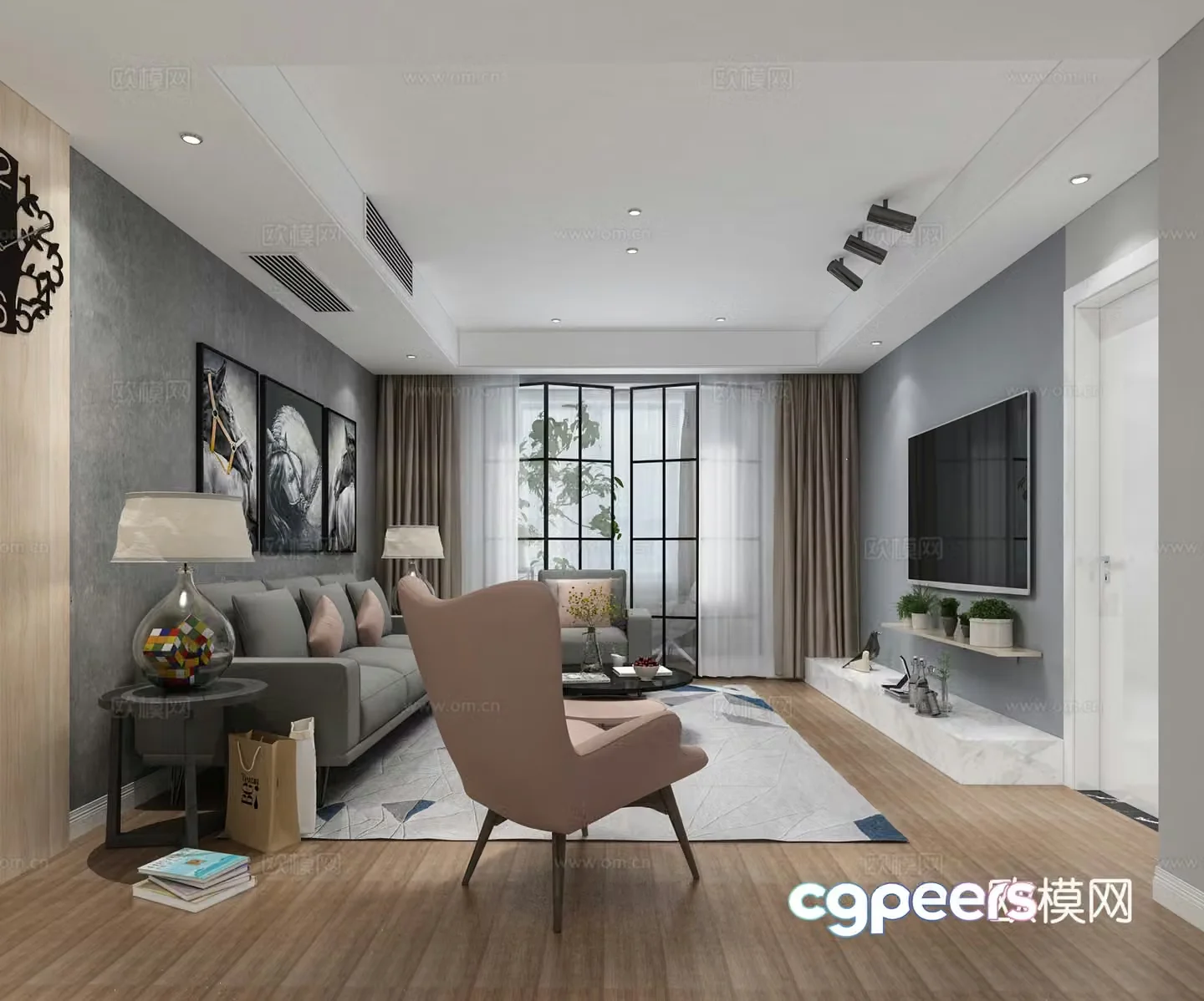 Nordic living room table lamp hanging painting multi-person sofa single sofa coffee table storage rack 3D model