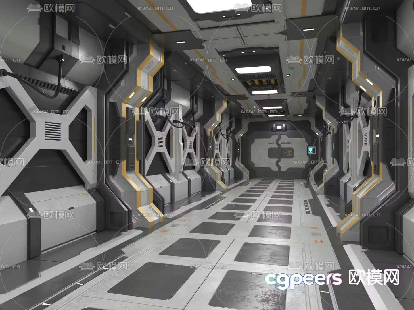Space capsule science fiction corridor science and technology aisle 3d model