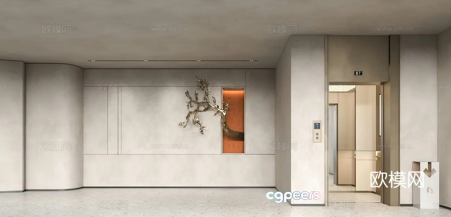 Modern hotel apartment elevator hall 3D model