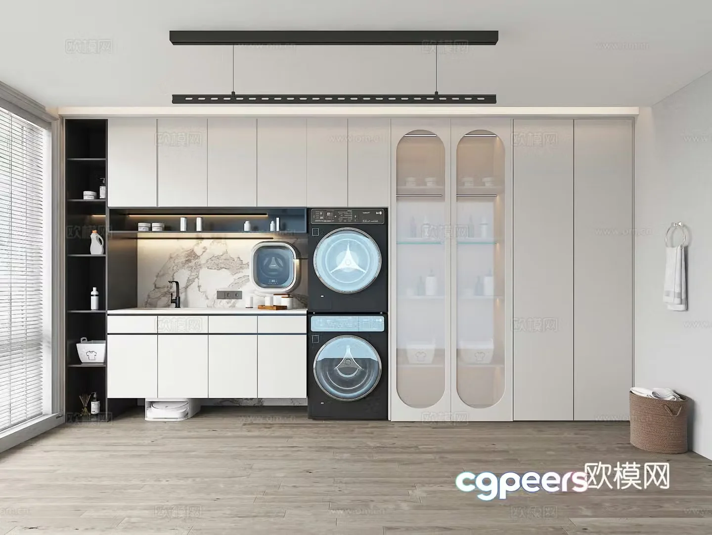 Modern laundry room balcony washing machine cabinet 3d model