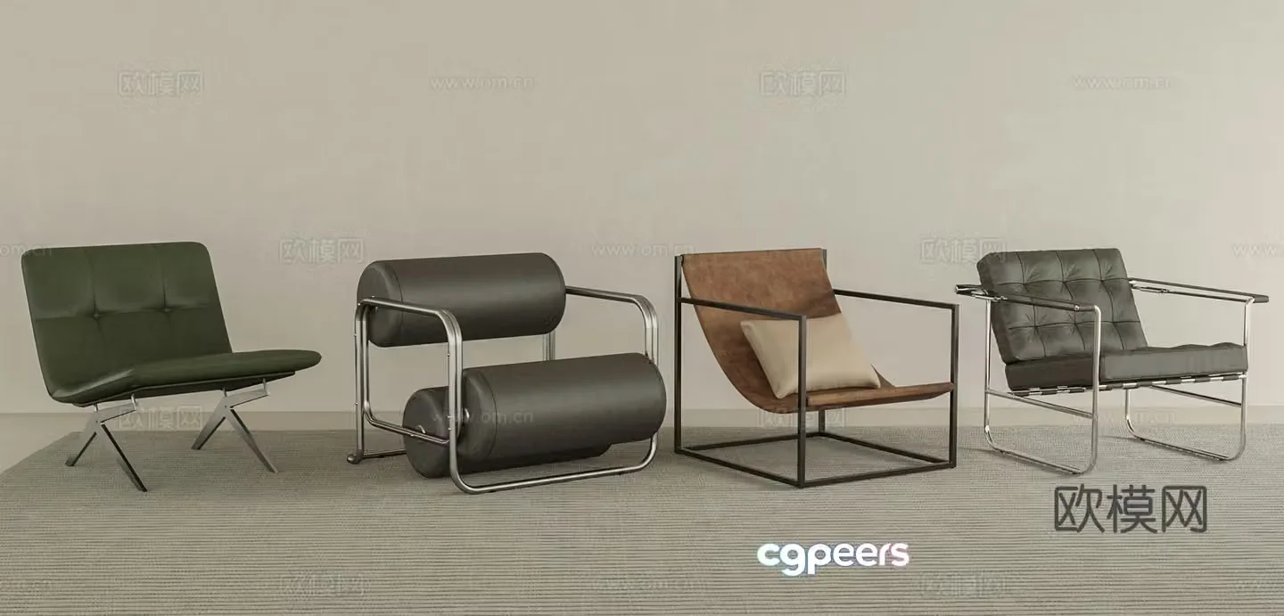 Modern metal leather pattern casual single chair 3d model