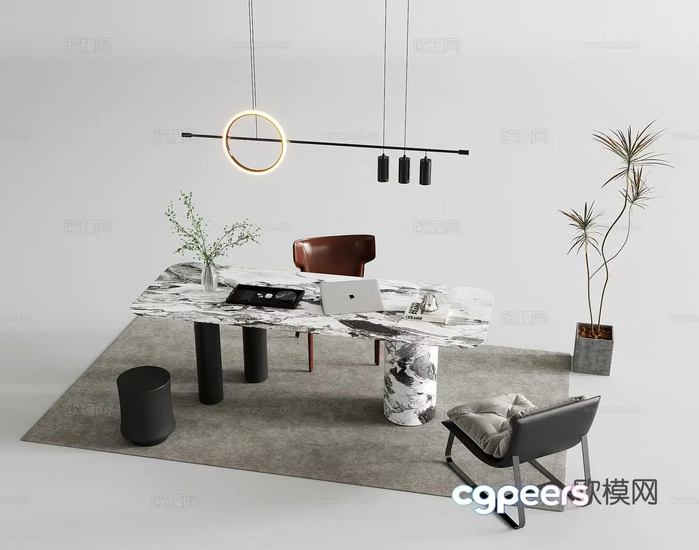 Middle style desk office desk leisure chair single chair stool 3d model