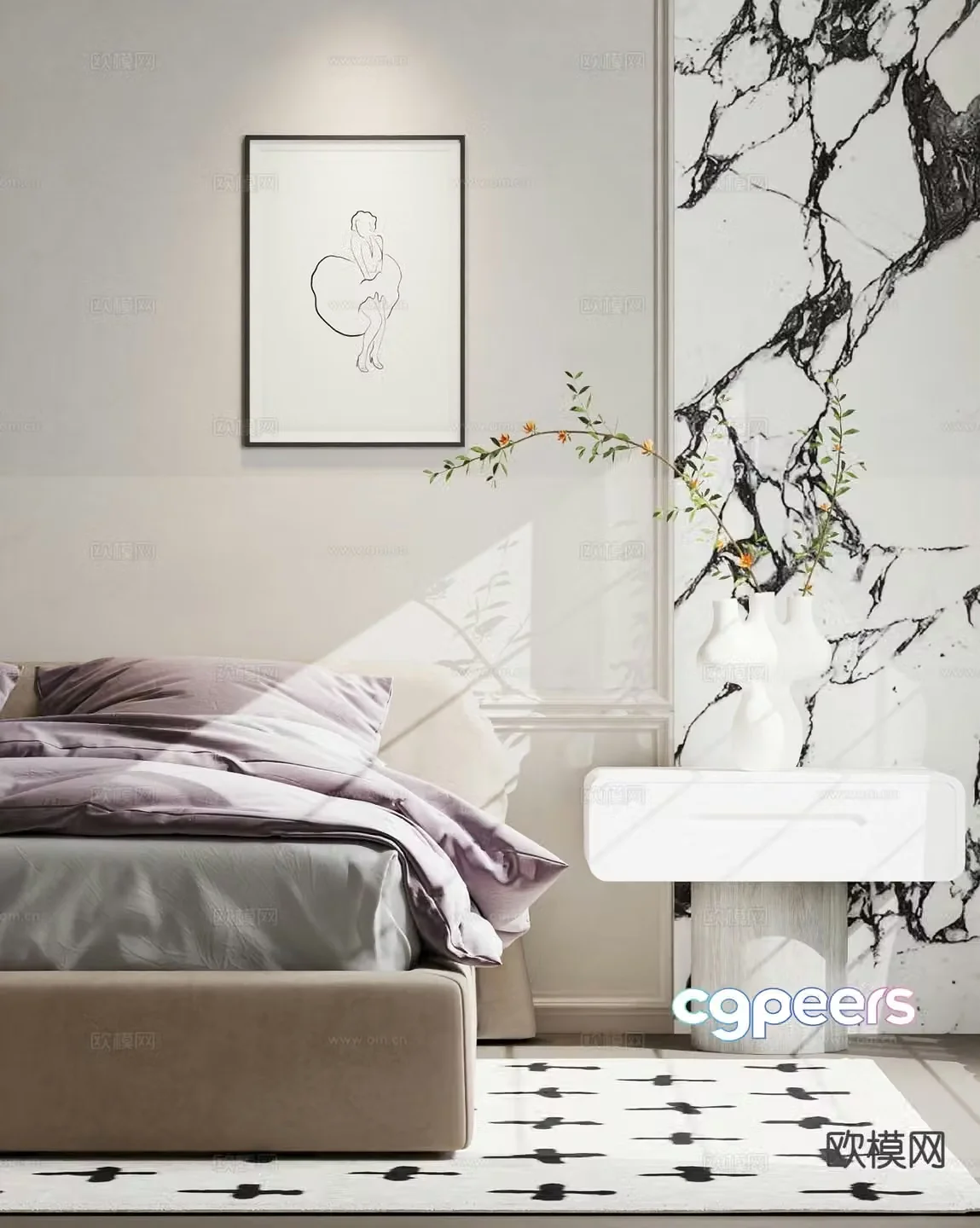 Modern double bed 3d model