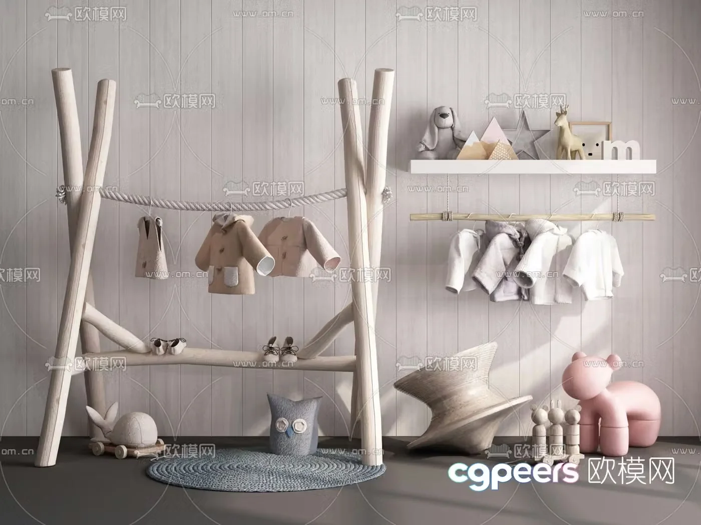 Nordic children’s decorative rack clothes hanger 3d model