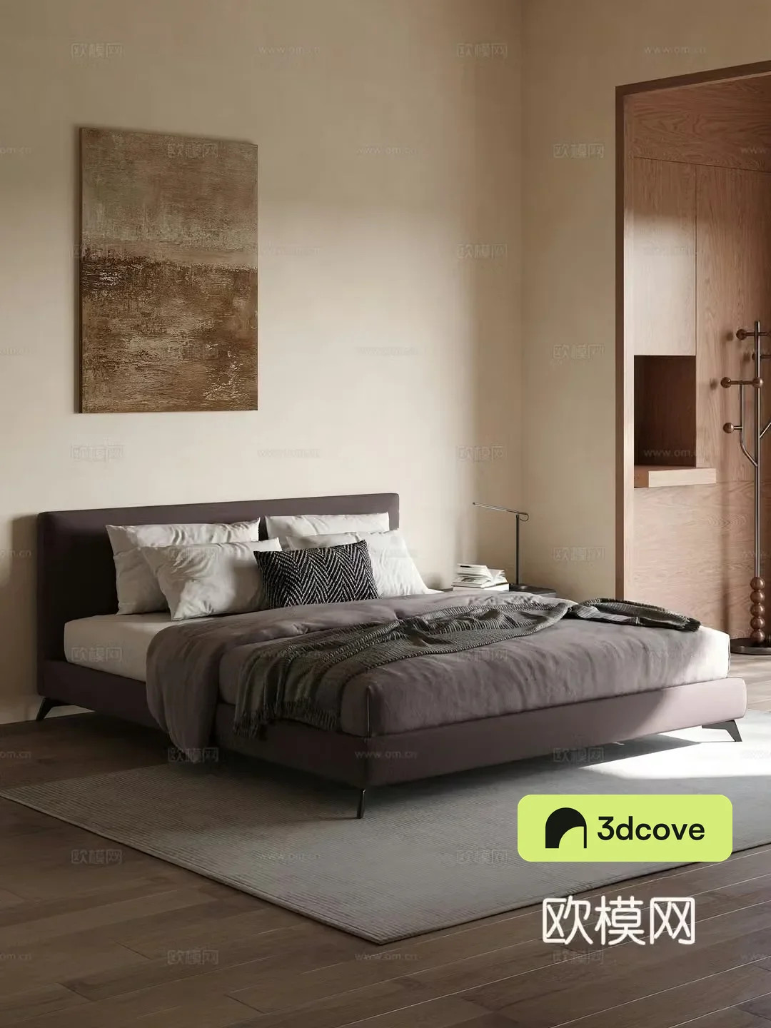Modern Italian double bed fabric bed shelf bed master bedroom hanging painting