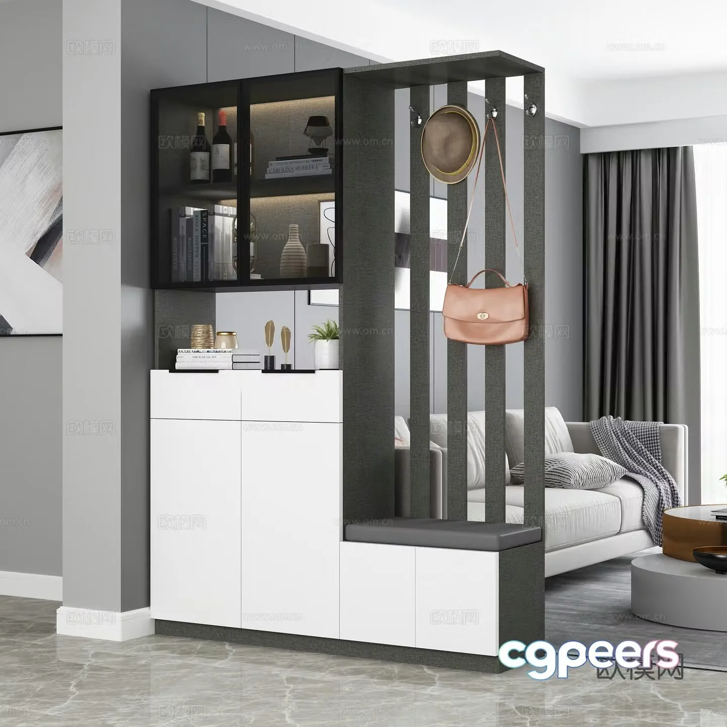 Light luxury style entrance partition cabinet 3D model